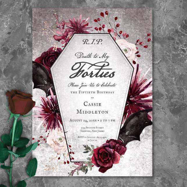 Rustik gotisk död åt mina fyrtioårsfirande 50-årsd inbjudningar (Rustic Gothic Death to My Forties 50th Birthday Invitation)