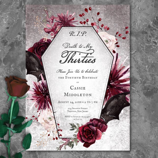Rustik gotisk död åt mina trettio 40-årsdag inbjudningar (Rustic Gothic Death to My Thirties 40th Birthday Invitation)