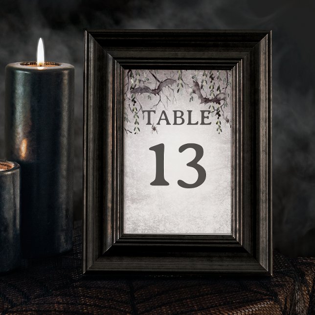 Rustik gotisk svart & burgunderröd Halloween-högti Bordsnummer (Rustic Gothic Black & Burgundy Halloween Wedding Table Number)