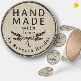 Rustik Grå Svart Handgjord Kärlek Anpassat Namn Runt Klistermärke