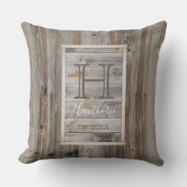 Rustik grå träfton Monogram rektangel Kudde