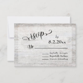Rustik Grå Väderbiten Trä Elegant Bröllop RSVP OSA Kort