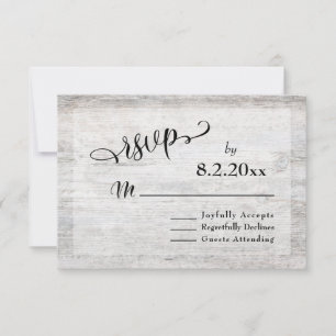 Rustik Grå Väderbiten Trä Elegant Bröllop RSVP OSA Kort