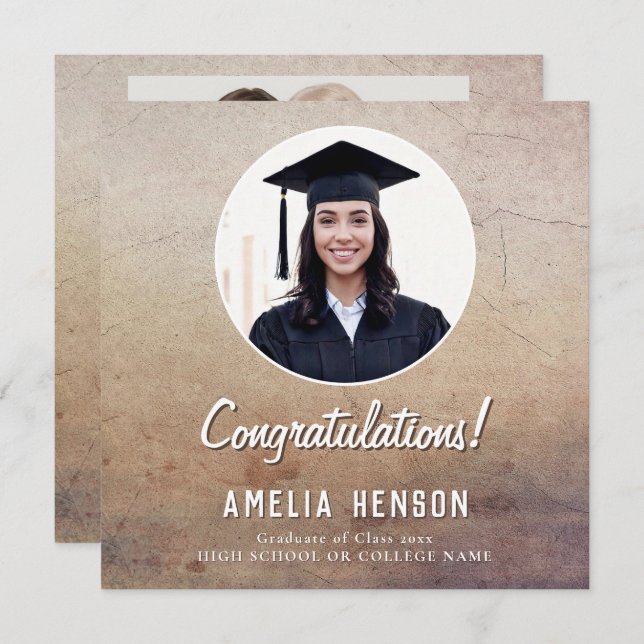 Rustik Grattis Student 2 Photo Studenten Kort (Fram/baksida)