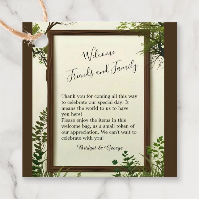 Rustik Greenery Träd Ram bröllop Gåvor Etiketter (Framsida)