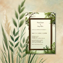 Rustik Greenery Träd Ram bröllopsinbjudan