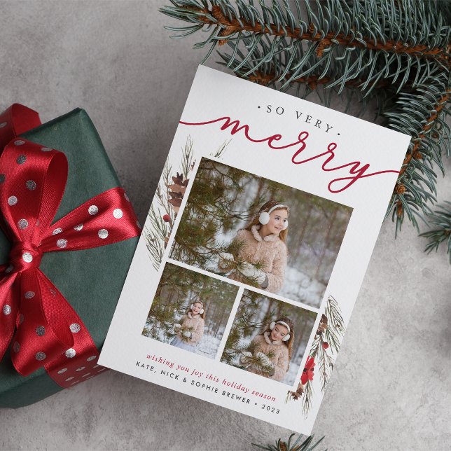 Rustik gren | Semesterfotokollagekort Julkort (Skapare uppladdad)