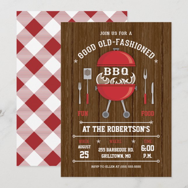 Rustik Grillinbjudan Inbjudningar (Fram/baksida)