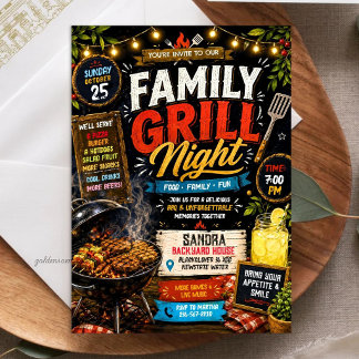 Rustik Grillkväll för Familjen - BBQ på Svarta Tav Inbjudningar