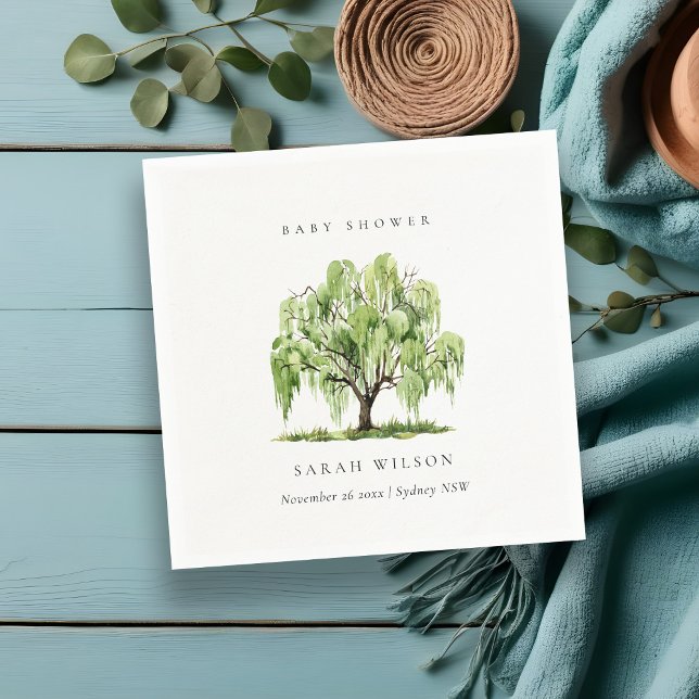 Rustik grön akvarell pilträd baby shower pappersservett (Skapare uppladdad)