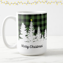 Rustik grön Buffalo-rutig skog God Jul Kaffemugg