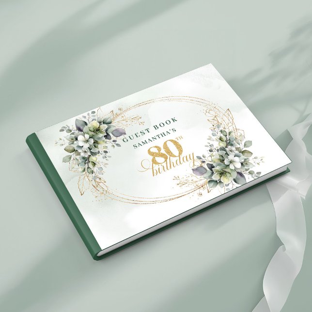 Rustik grön flora gästbok för 80-årsfirande (Rustic Greenery Foliage 80th Birthday Guest Book)