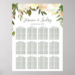 Rustik Grön Floral Bröllops Sittplatskarta Poster