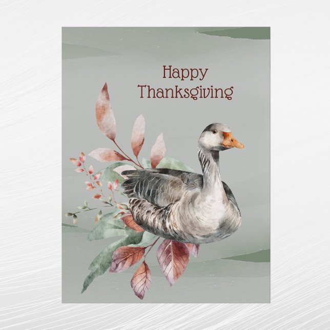Rustik Grön Gås Foliari Örts Höst Tacksgiving Helg Vykort (Skapare uppladdad)