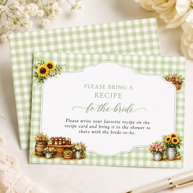 Rustik grön Gingham Hon är ny på marknaden Tilläggskort (Rustic Green Gingham She's Fresh Off The Market Enclosure Card)