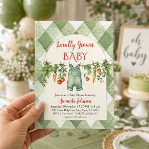 Rustik grön gingham lokalt odlad baby shower inbjudningar