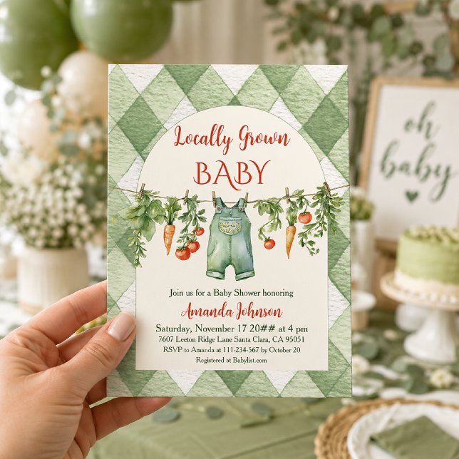 Rustik grön gingham lokalt odlad baby shower inbjudningar (Skapare uppladdad)