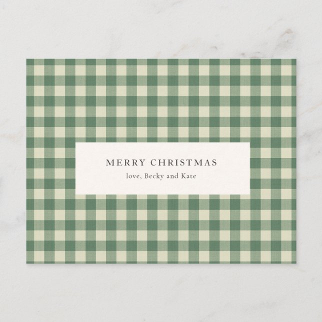 Rustik grön gingham modern jul helg vykort (Framsida)