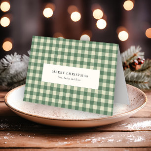 Rustik grön gingham modern jul helgkort