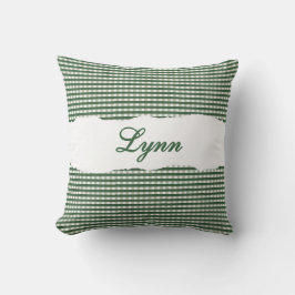 Rustik grön gingham personlig namn kudde