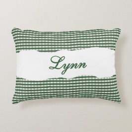 Rustik grön gingham personlig namn prydnadskudde