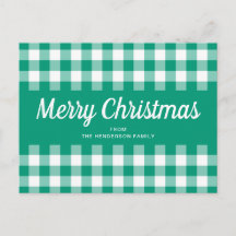 Rustik grön gingham rutig glad jul
