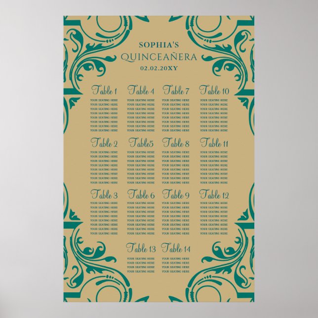 Rustik Grön Guld sittplaneringsaffisch Poster (Framsidan)