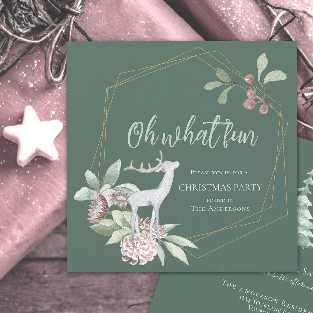 Rustik Grön Jul Oh What Fun Ren Krans Inbjudningar (Skapare uppladdad)