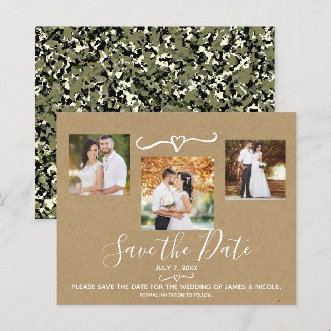 Rustik grön kamouflagekraft fotobesparing spara da (Fram/baksida)