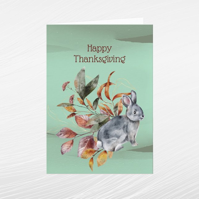 Rustik Grön Kanin Lövverk Höst Tacksgiving Helgkort (Skapare uppladdad)