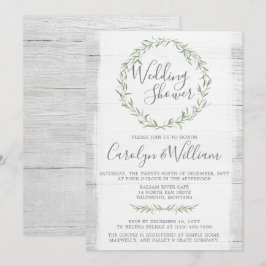 Rustik grön krans bröllopsfest inbjudan