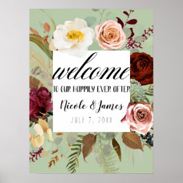 Rustik Grön Landsbygd Blommig Bröllops Välkomst Poster