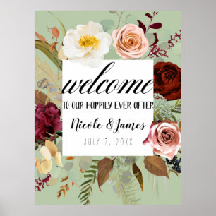 Rustik grön landskapsblomma bröllops välkomstskylt poster