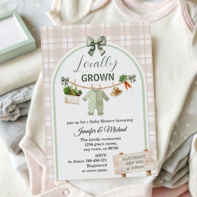 Rustik Grön Lokalt Odlad Baby Shower Inbjudan (Skapare uppladdad)