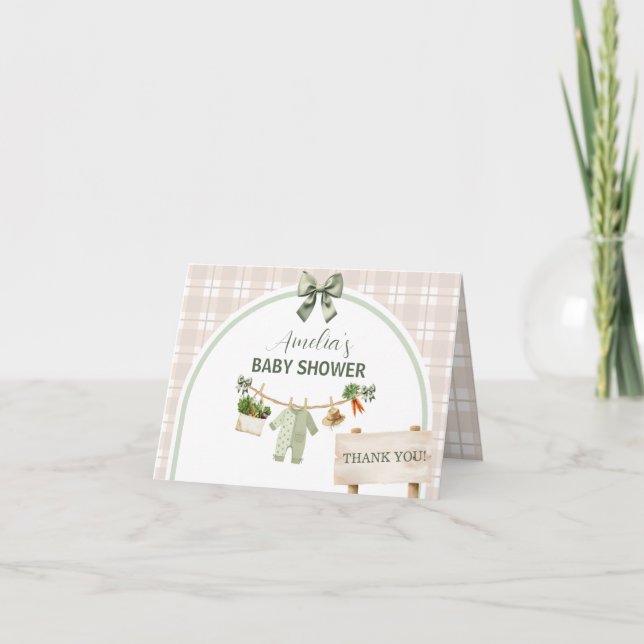 Rustik Grön Lokalt Odlad Baby Shower  Tack Kort (Framsida)