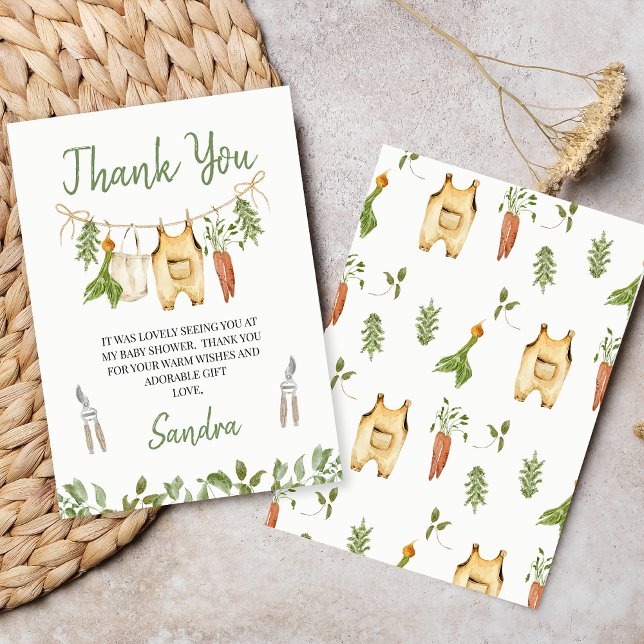 Rustik Grön Lokalt Odlad Baby Shower  Tack Kort (Locally Grown baby Shower Thank You Card, Rustic Farmers Market Baby Shower Thank You Card, Clothes)