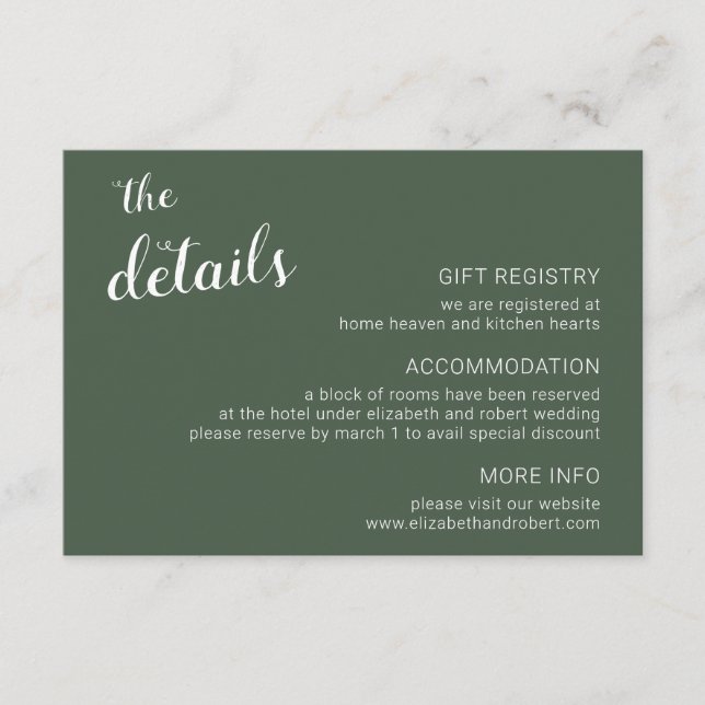 Rustik Grön Minimalistisk Skript Kalligrafi Bröllo Tilläggskort (Framsida)