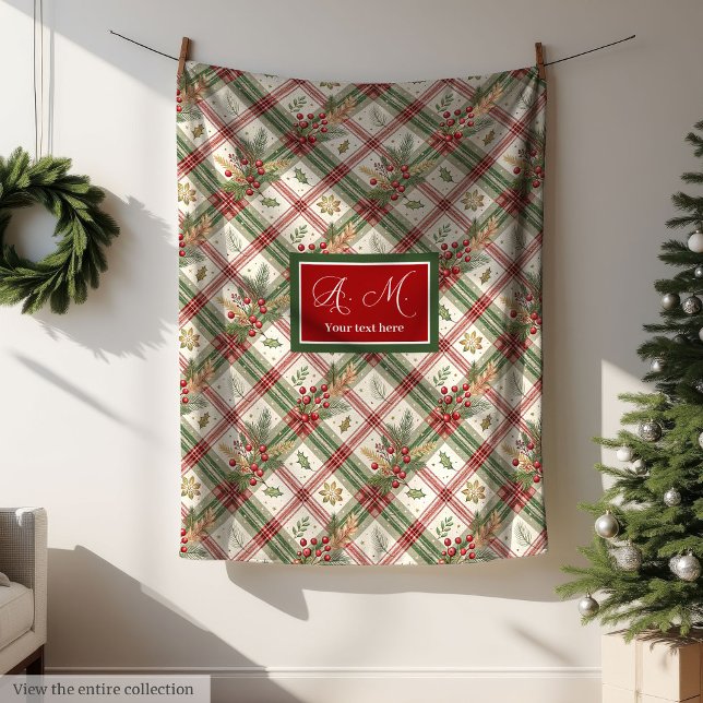 Rustik grön och röd akvarellrutig filt (Rustic green and red watercolor checkered blanket)