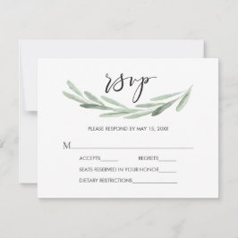 Rustik grön olivkvist Enkel bröllops-RSVP 2 OSA Kort