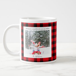 Rustik grön röd rutig monogram 2 foto jul jumbo mugg