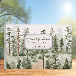 Rustik grön skogsstuga sjöhus gästböcker
