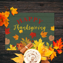 Rustik Grön Trä Höstblad Thanksgiving