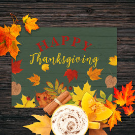 Rustik Grön Trä Höstblad Thanksgiving Vykort