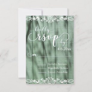 Rustik grön trä vit scrollwork RSVP OSA Kort