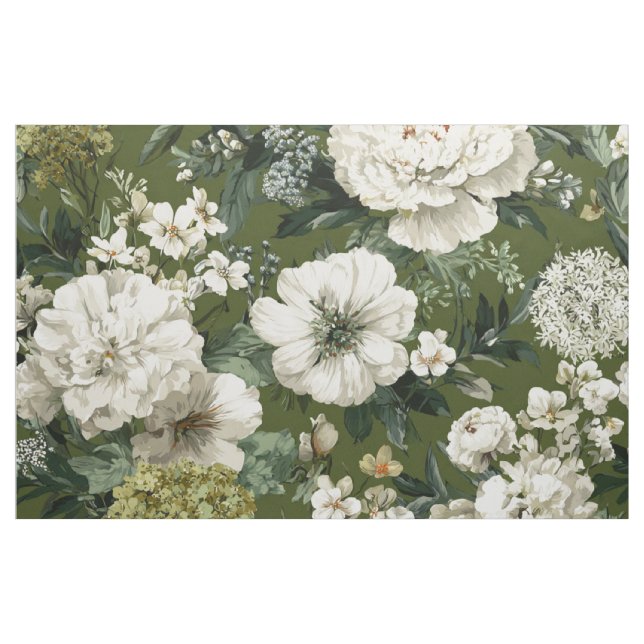 Rustik grön vit botanisk djärv vintage blommig  tyg (Yard)