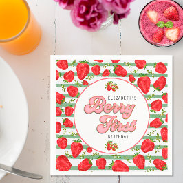 Rustik Grön Vit Jordgubbsmönster Berry Först Pappersservett
