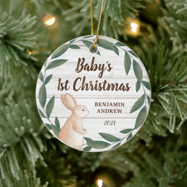 Rustik grönsak kanin bebis första jul fotot julgransprydnad keramik (Träd)