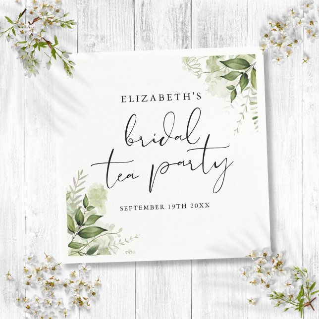 Rustik grönska Elegant bröllops-teparty Pappersservett (Rustic Greenery Elegant Script Bridal Tea Party Napkins)