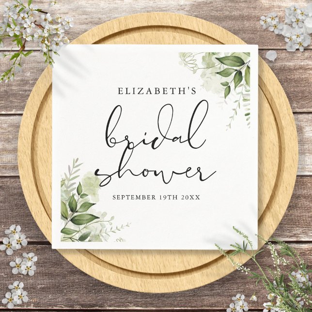 Rustik grönska Elegant Bröllopsduschmanus Pappersservett (Rustic Greenery Elegant Script Bridal Shower Napkins)