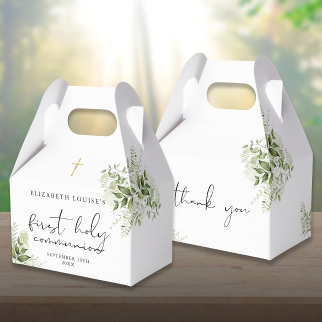 Rustik grönska Elegant första heliga kommunion Presentaskar (Rustic Greenery Elegant First Holy Communion Favor Boxes)